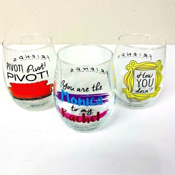 Set Of 3 Friends Television Series Stemless Wine Glasses - Picture 1 of 7